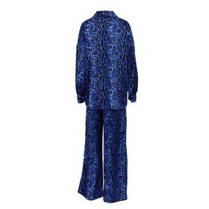 SHEIN Shirt & Pants Womens Size L Blue Leopard Print 2-Piece Set
